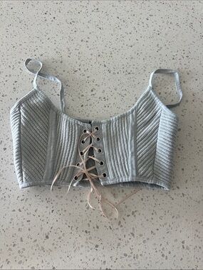 Topshop Green Ribbed Lace-Up Crop Top
